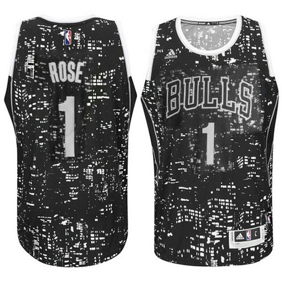 Camiseta baloncesto Chicago Bulls Derrick Rose 1 Lights Negro