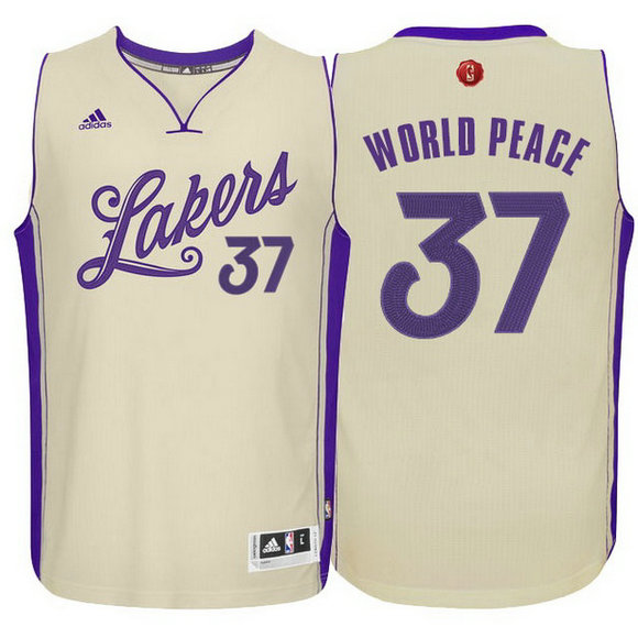 Camiseta baloncesto Los Angeles Lakers Navidad 2015 Metta World Peace 37 Amarillo