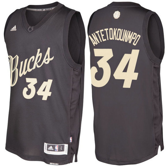 Camiseta baloncesto Milwaukee Bucks Navidad 2016 Giannis Antetokounmpo 34 Negro