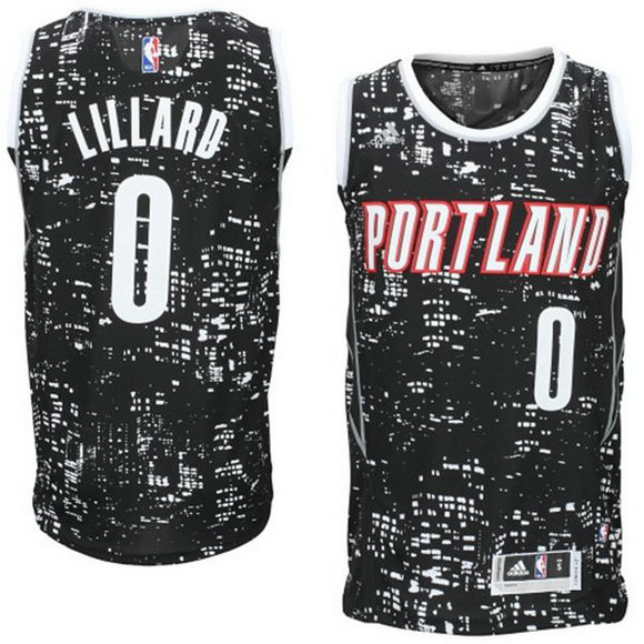 Camiseta baloncesto Portland Trail Blazers Damian Lillard 0 Lights Negro
