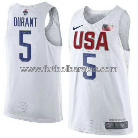 camiseta de baloncesto Kevin Durant Número 5 usa 2016 blanca