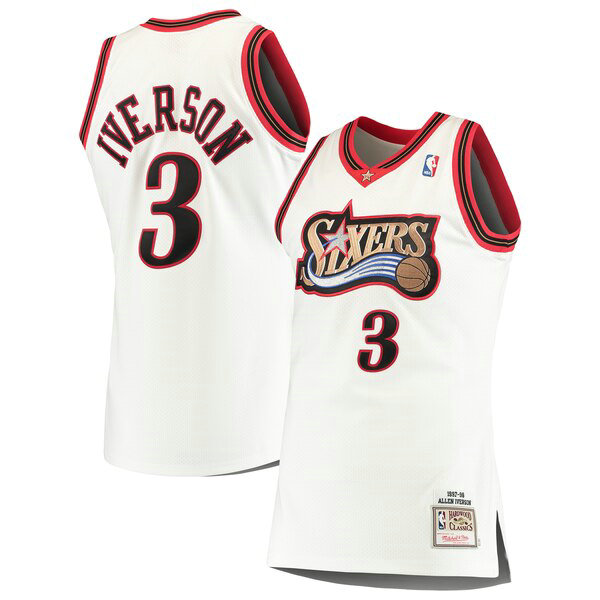 Camiseta baloncesto Allen Iverson 3 1997-1998 Blanco Philadelphia 76ers Hombre