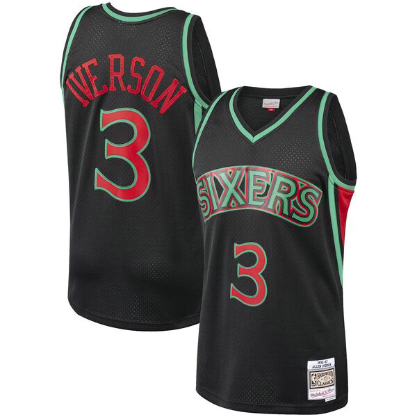 Camiseta baloncesto Allen Iverson 3 Classics Christmas Swingan Collection Negro Philadelphia 76ers Hombre