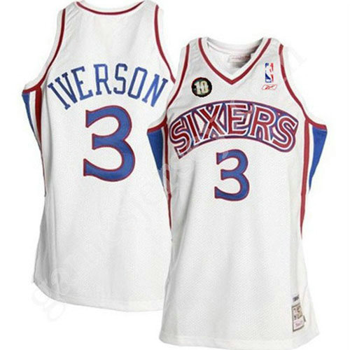 Camiseta baloncesto Allen Iverson 3 Retro 10th Blanco Philadelphia 76ers Hombre