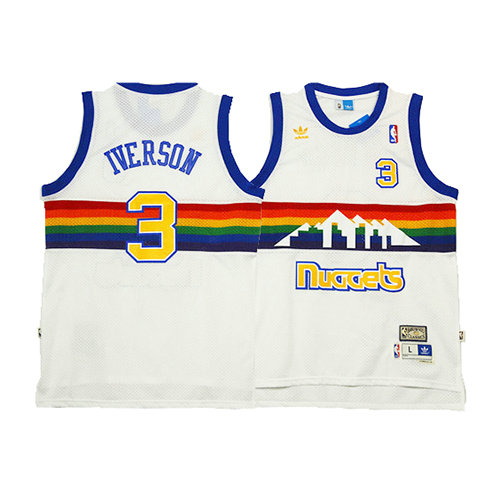 Camiseta baloncesto Allen Iverson 3 Retro Blanco Denver Nuggets Hombre