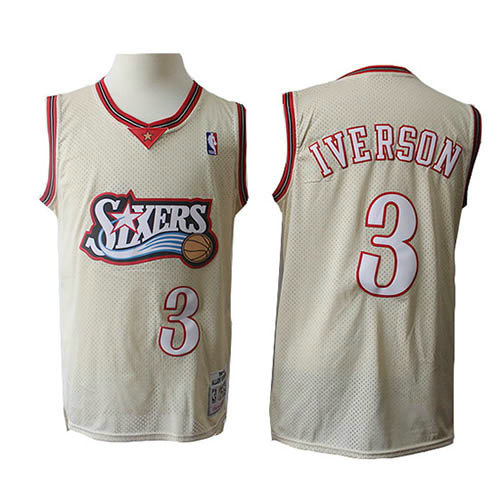 Camiseta baloncesto Allen Iverson 3 Retro Crema Philadelphia 76ers Hombre