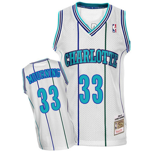 Camiseta baloncesto Alonzo Mourning 33 Retro Blanco Charlotte Hornets Hombre