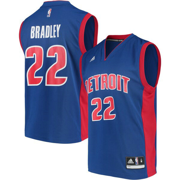 Camiseta baloncesto Avery Bradley 22 adidas Road Replica Azul Detroit Pistons Hombre