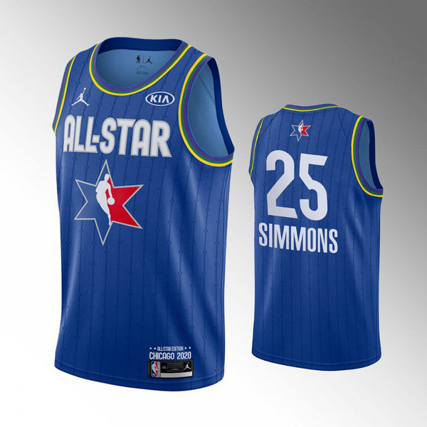 Replica de camiseta baloncesto ben simmons 25 azul all star 2020 hombre