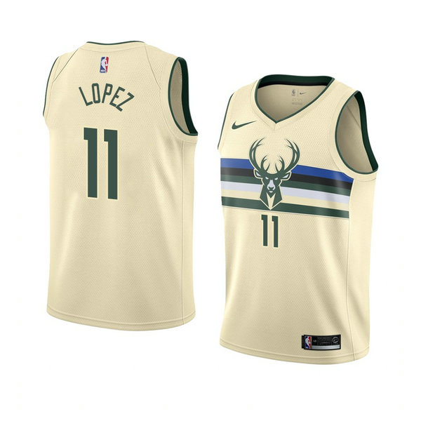 Camiseta baloncesto Brook Lopez 11 Ciudad 2018 Crema Milwaukee Bucks Hombre