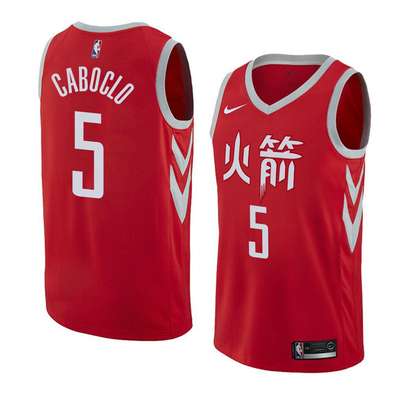 Camiseta baloncesto Bruno Caboclo 5 Ciudad 2018 Rojo Houston Rockets Hombre