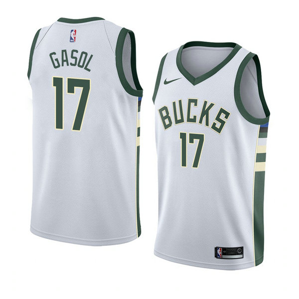 Camiseta baloncesto Bucks Pau Gasol 17 Association 2018 Blanco Milwaukee Bucks Hombre