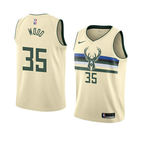 Camiseta baloncesto Christian Wood 35 Ciudad 2018 Crema Milwaukee Bucks Hombre