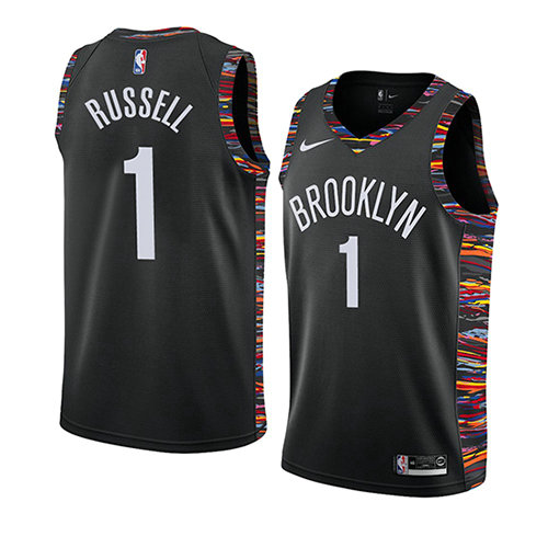 Camiseta baloncesto D'angelo Russell 1 Ciudad 2018-19 Negro Brooklyn Nets Hombre