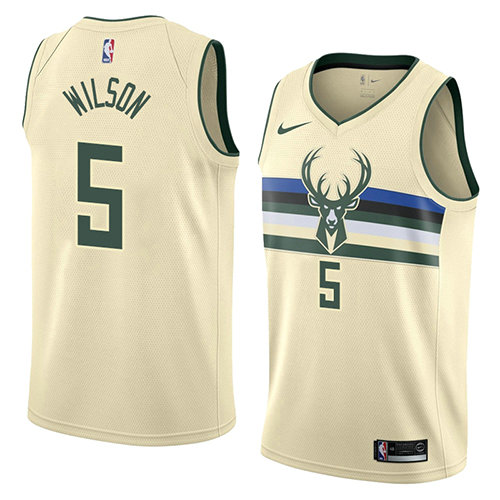Camiseta baloncesto D.J. Wilson 5 Ciudad 2018 Crema Milwaukee Bucks Hombre