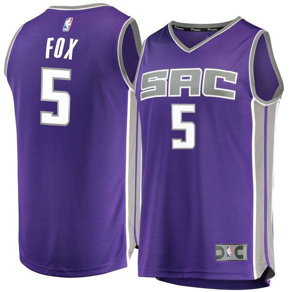 Camiseta baloncesto De'Aaron Fox 5 Icon Edition Púrpura Sacramento Kings Hombre