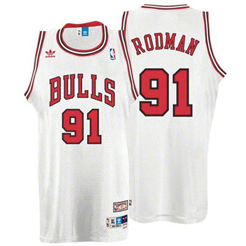 Camiseta baloncesto Dennis Rodman 91 Retro Blanco Chicago Bulls Hombre