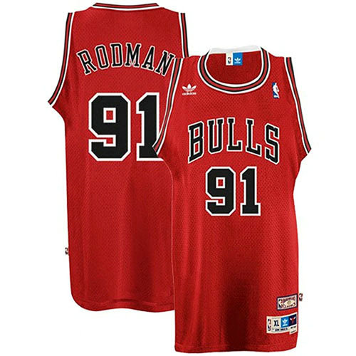 Camiseta baloncesto Dennis Rodman 91 Retro Rojo Chicago Bulls Hombre