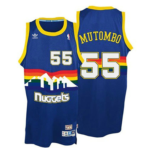 Camiseta baloncesto Dikembe Mutombo 55 Retro Azul Denver Nuggets Hombre