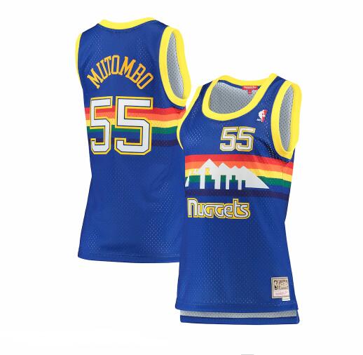 Camiseta baloncesto Dikembe Mutombo 55 hardwood classics Azul Denver Nuggets Mujer