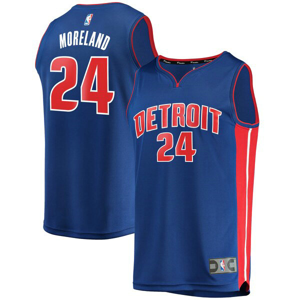 Camiseta baloncesto Eric Moreland 24 Icon Edition Azul Detroit Pistons Hombre