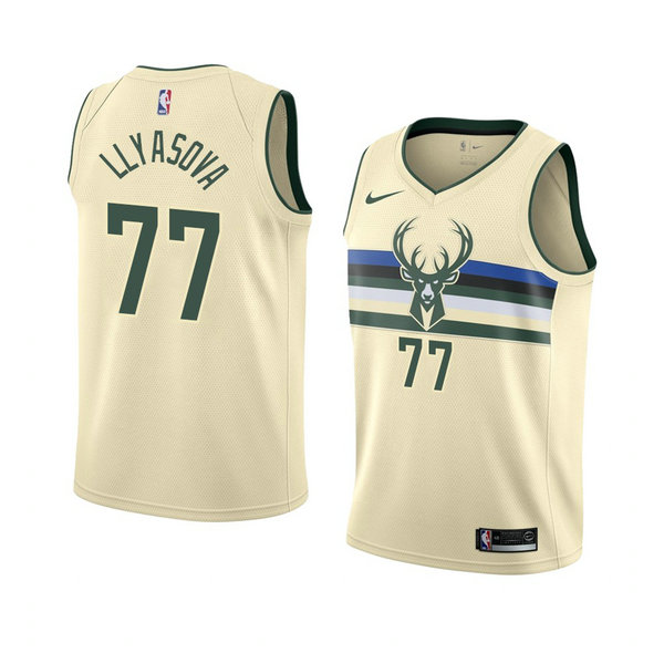 Camiseta baloncesto Ersan Llyasova 77 Ciudad 2018 Crema Milwaukee Bucks Hombre