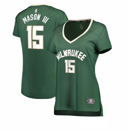 Camiseta baloncesto Frank Mason III 15 icon edition Verde Milwaukee Bucks Mujer