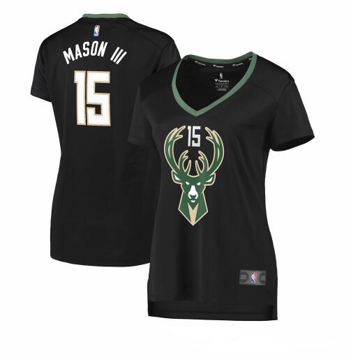 Camiseta baloncesto Frank Mason III 15 statement edition Negro Milwaukee Bucks Mujer