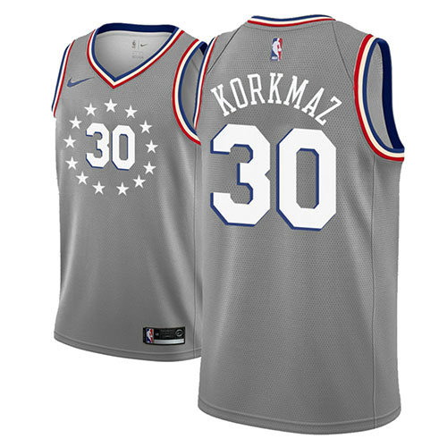Camiseta baloncesto Furkan Korkmaz 30 Ciudad 2018-19 Gris Philadelphia 76ers Hombre