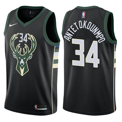 Camiseta baloncesto Giannis Antetokounmpo 34 2017-18 Negro Milwaukee Bucks Hombre