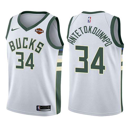 Camiseta baloncesto Giannis Antetokounmpo 34 Association 2017-18 Blanco Milwaukee Bucks Nino