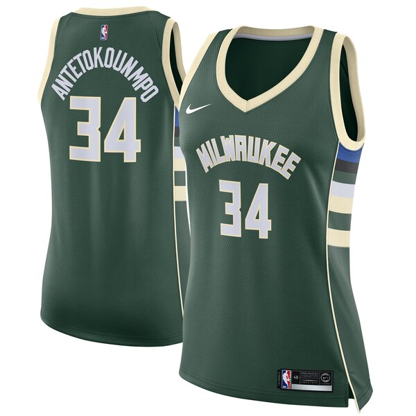 Camiseta baloncesto Giannis Antetokounmpo 34 Nike icon edition Verde Milwaukee Bucks Mujer