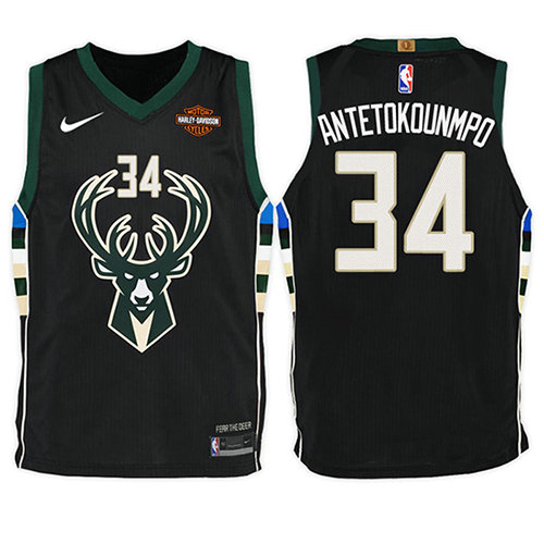 Camiseta baloncesto Giannis Antetokounmpo 34 Statement Harlry 2017-18 Negro Milwaukee Bucks Nino