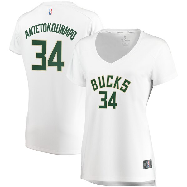 Camiseta baloncesto Giannis Antetokounmpo 34 association edition Blanco Milwaukee Bucks Mujer