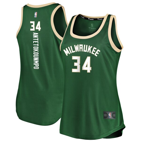 Camiseta baloncesto Giannis Antetokounmpo 34 clasico Verde Milwaukee Bucks Mujer