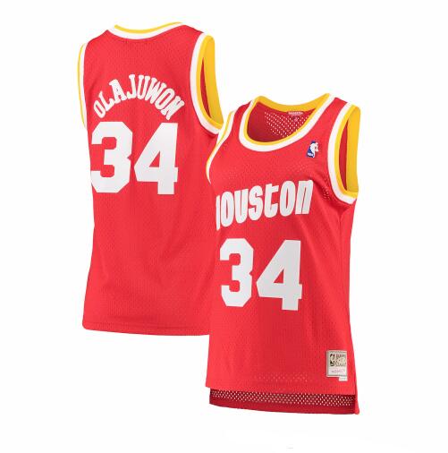 Camiseta baloncesto Hakeem Olajuwon 34 hardwood classics Rojo Houston Rockets Mujer