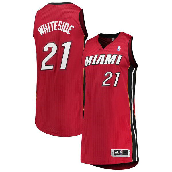 Camiseta baloncesto Hassan Whiteside 21 adidas Finished Authentic Rojo Miami Heat Hombre