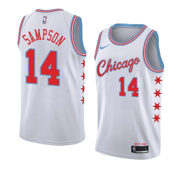 Camiseta baloncesto Jakarr Sampson 14 Ciudad 2018 Blanco Chicago Bulls Hombre