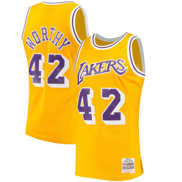 Camiseta baloncesto James Worthy 42 Classics Swingman Amarillo Los Angeles Lakers Hombre
