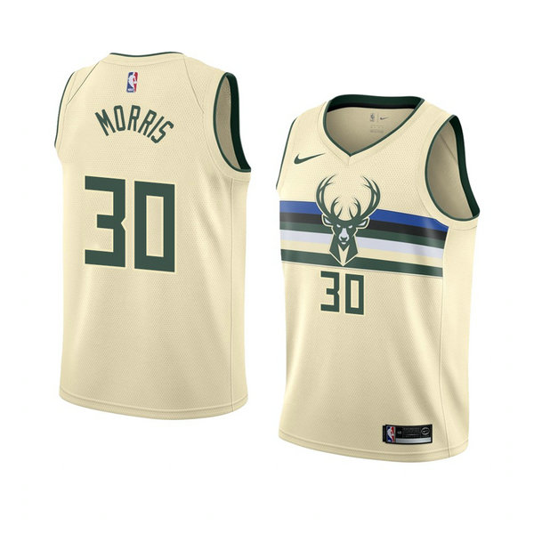Camiseta baloncesto Jaylen Morris 30 Ciudad 2018 Crema Milwaukee Bucks Hombre