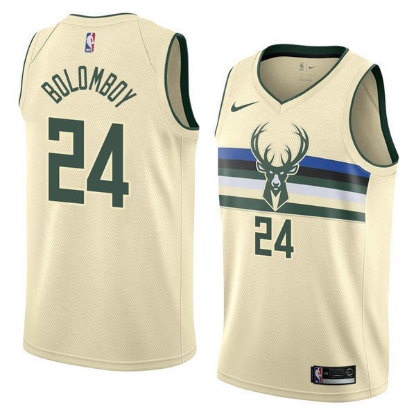 Camiseta baloncesto Joel Bolomboy 24 Ciudad 2018 Crema Milwaukee Bucks Hombre