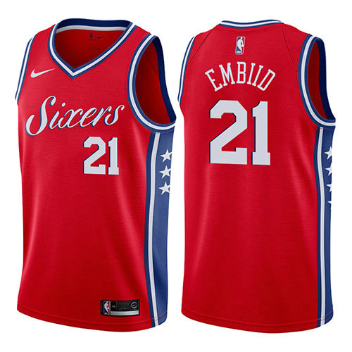 Camiseta baloncesto Joel Embiid 21 2017-18 Rojo Philadelphia 76ers Hombre