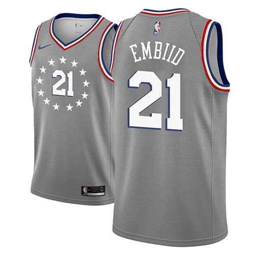 Camiseta baloncesto Joel Embiid 21 Ciudad 2018-19 Gris Philadelphia 76ers Hombre