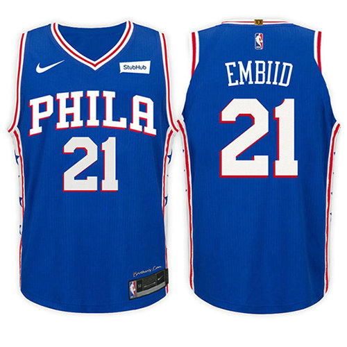 Camiseta baloncesto Joel Embiid 21 Icon 2017-18 Azul Philadelphia 76ers Nino