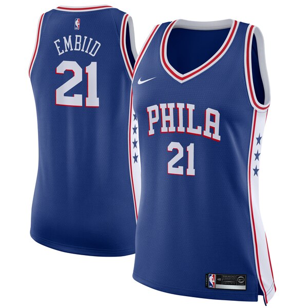 Camiseta baloncesto Joel Embiid 21 Nike icon edition Azul Philadelphia 76ers Mujer
