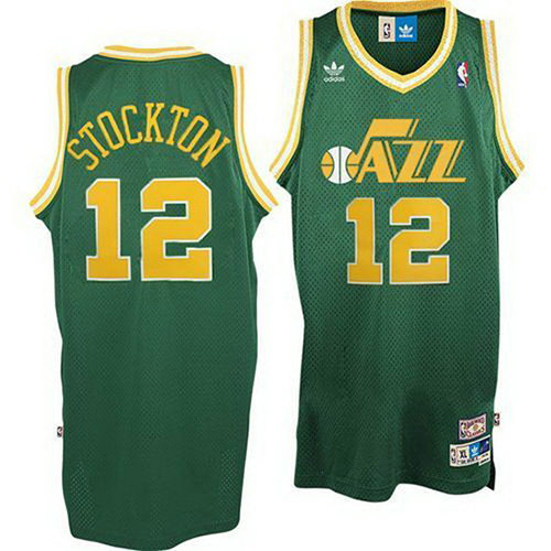 Camiseta baloncesto John Stockton 12 Retro Verde Utah Jazz Hombre