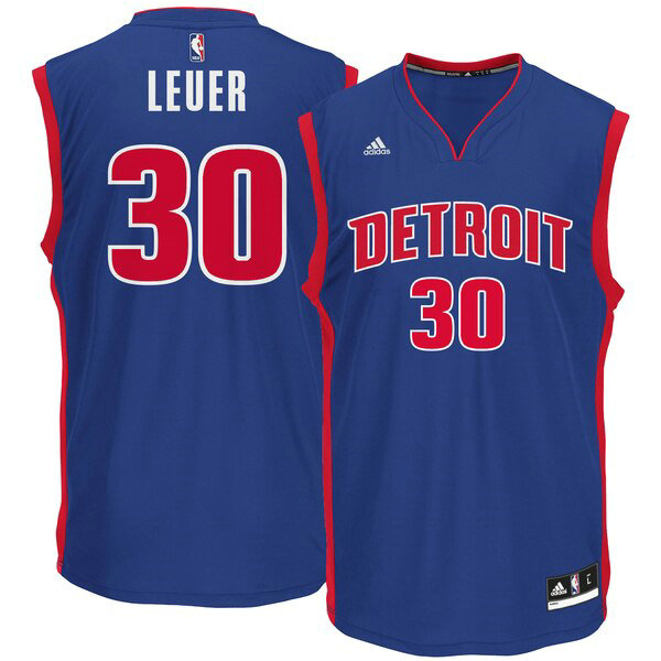 Camiseta baloncesto Jon Leuer 30 adidas Road Replica Azul Detroit Pistons Hombre
