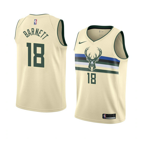 Camiseta baloncesto Jordan Barnett 18 Ciudad 2018 Crema Milwaukee Bucks Hombre