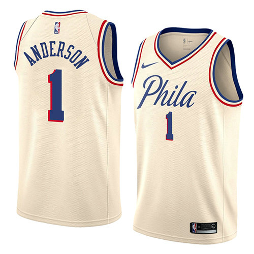Camiseta baloncesto Justin Anderson 1 Ciudad 2018 Crema Philadelphia 76ers Hombre