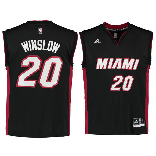Camiseta baloncesto Justise Winslow 20 adidas Road Replica Negro Miami Heat Hombre